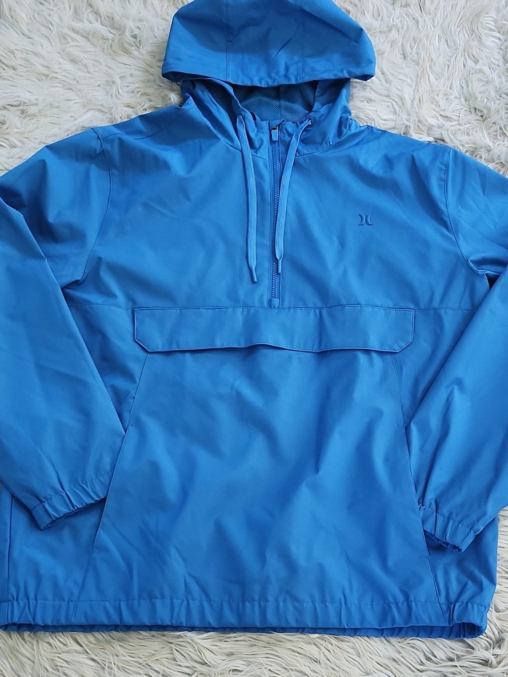Hurley Men's Blue Lagoon Anorak Lightweight Pullover Windbreaker Hoodie- Large
